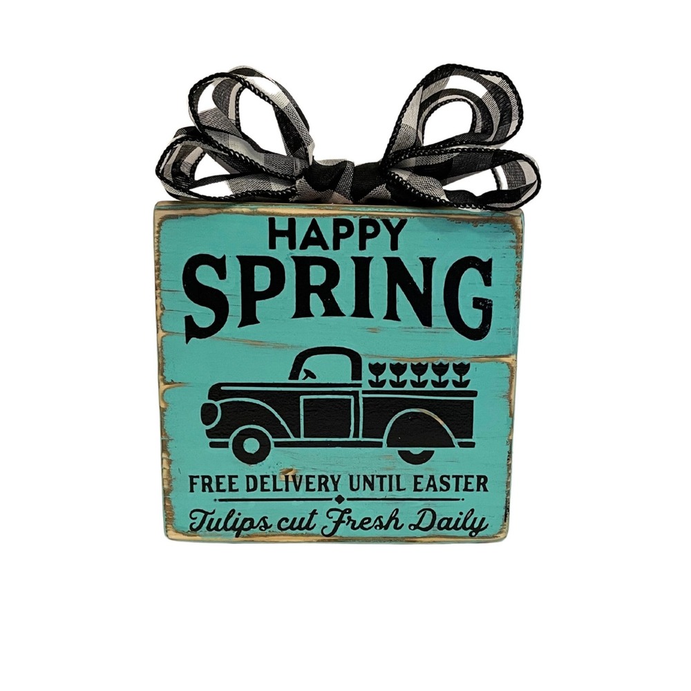 Vintage Truck Sign - Vintage Truck Shelf Sitter‎ - Teal Sign - Happy Spring